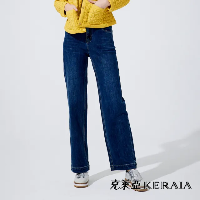 【KERAIA 克萊亞】魅力爆棚品牌皮標直筒牛仔褲