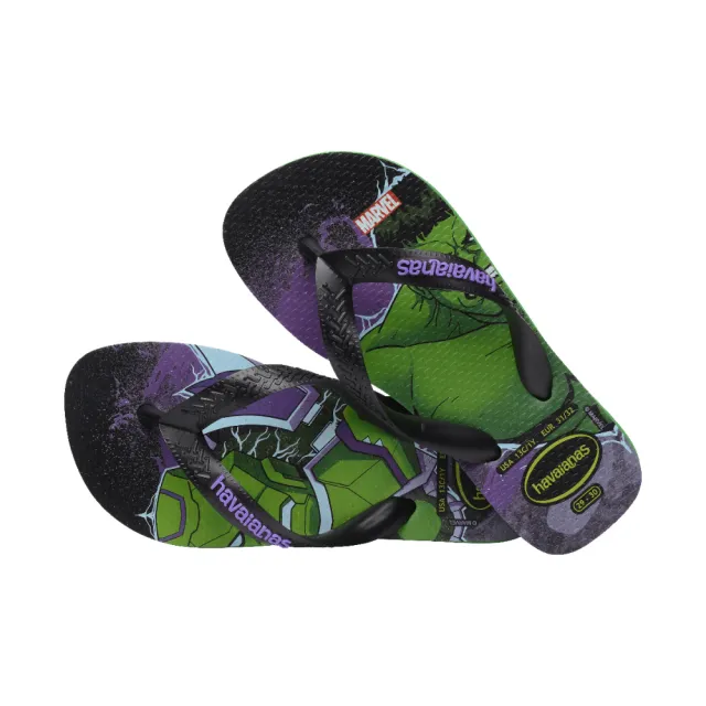 【havaianas 哈瓦仕】拖鞋 童鞋 夾腳拖 漫威英雄 綠巨人 Kids Top Marvel Ii 紫黑 4148300-2703K(哈瓦士)