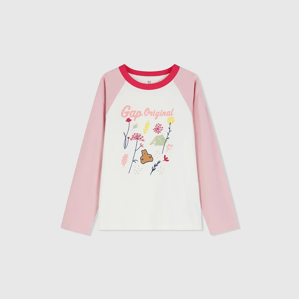 【GAP】女童裝 Logo小熊印花圓領長袖T恤-粉紅色(890403)