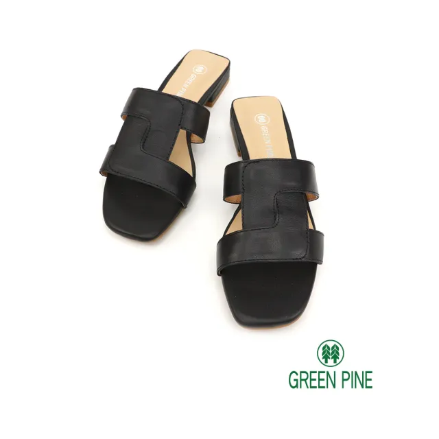 【GREEN PINE】復古方頭造型粗跟拖鞋黑色(00325204)