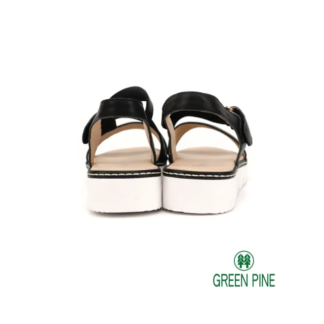 【GREEN PINE】嚴選牛皮斜帶造型輕量涼鞋黑色(00322306)