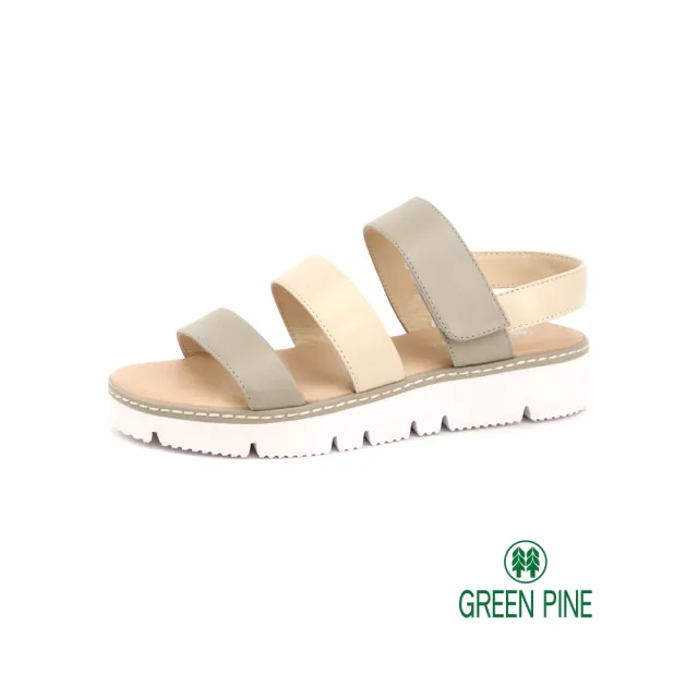 【GREEN PINE】一字寬版鞋帶撞色涼鞋淺灰色(00322308)