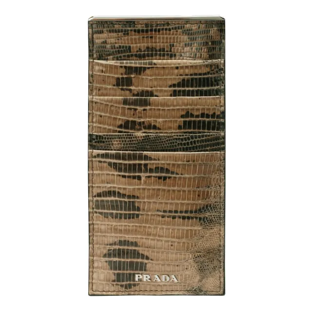 【PRADA 普拉達】LUCERTOLA LUX經典浮雕LOGO蜥蜴紋牛皮長型卡夾(卡其2ARF96-VISONE)