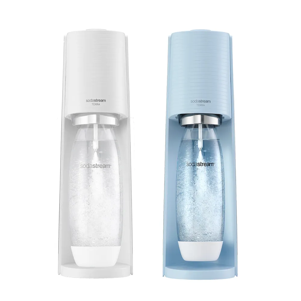 【福利品】Sodastream-TERRA 自動扣瓶氣泡水機 純淨白/迷霧藍(保固2年)