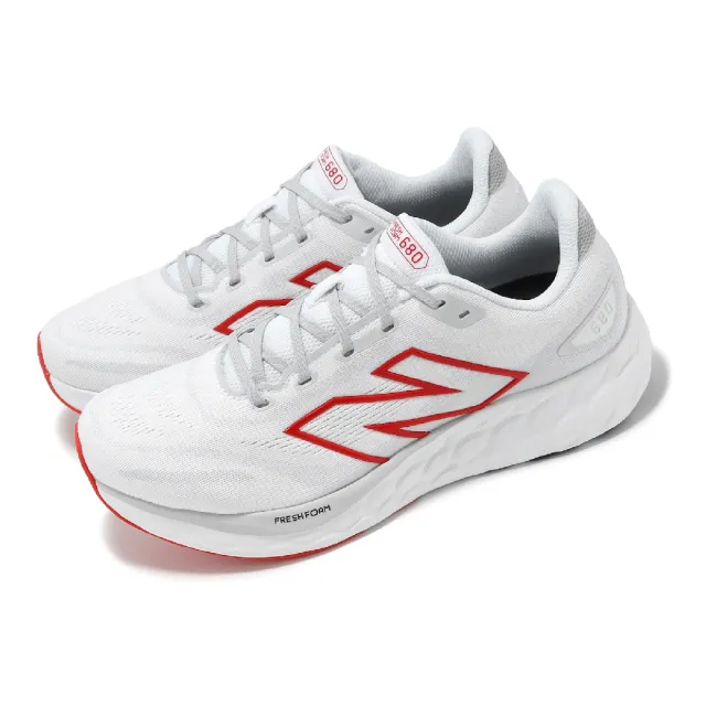 【NEW BALANCE】慢跑鞋 Fresh Foam 680 V8 2E 男鞋 寬楦 白 紅 緩衝 運動鞋 NB(M680LC8-2E)