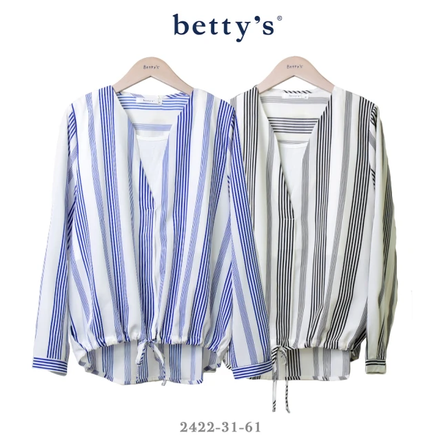 betty’s 貝蒂思 假兩件直條紋下擺抽繩長袖上衣(共二色)