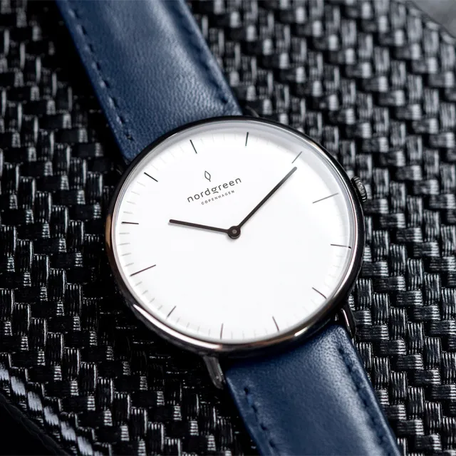 【Nordgreen】ND手錶 Native 本真 40mm 深空灰殼×白面 北歐藍真皮錶帶(NR40GMLENAXX)