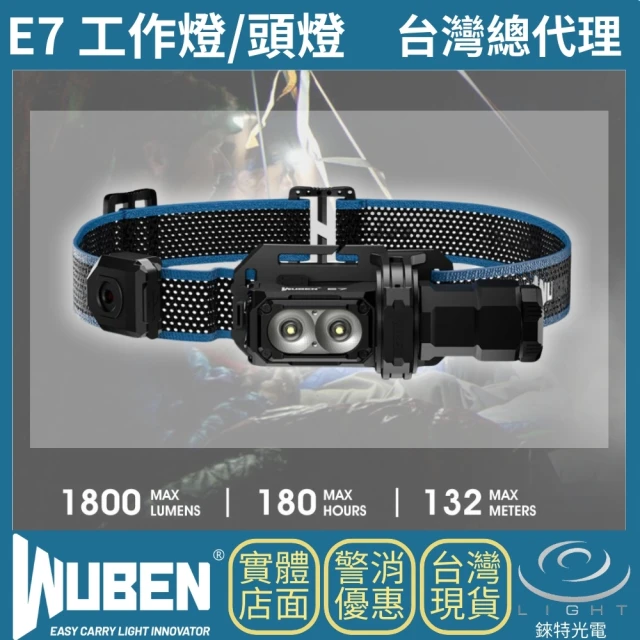 WUBEN 錸特光電 E7套組 1800流明 132米(輕便小巧工作燈 泛光 可當頭燈 尾部磁吸)