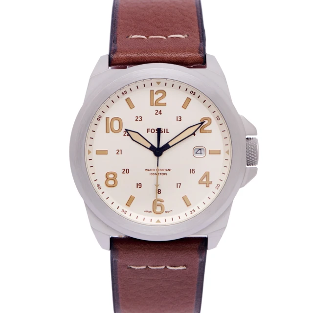 FOSSILFOSSIL 復古簡約荔枝紋路皮革材質錶帶手錶--香檳色面x咖啡色系/40mm(FS5919)