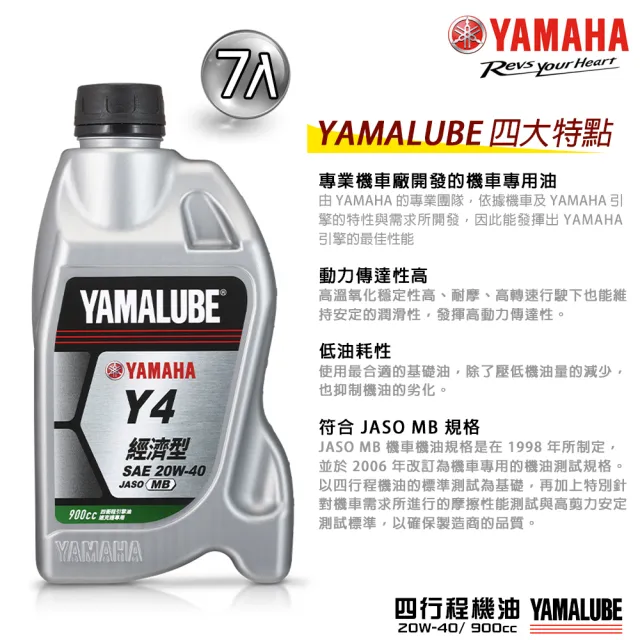 【YAMAHA 山葉】Y4 20W-40四行程機油 900cc(經濟型 7入組 YAMALUBE 新包裝)