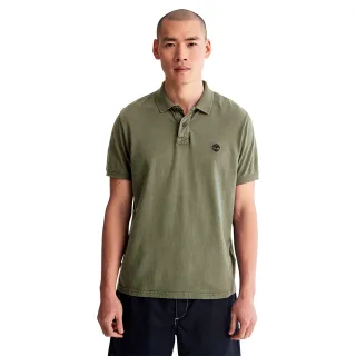 【Timberland】男款灰綠色休閒短袖Polo衫(A6R29590)