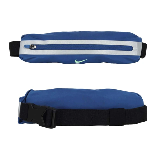 【NIKE 耐吉】運動彈性腰包 3.0-臀包 側背包 斜背包 反光 墨藍銀綠(N1003694424OS)