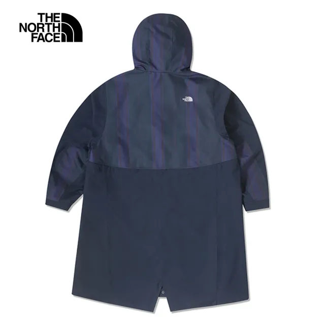 【The North Face】北面UE女款藍色防水透氣格紋拼接多口袋連帽衝鋒衣｜7W9W8K2