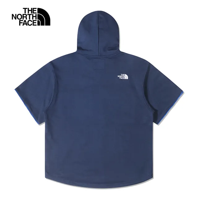 【The North Face】北面UE男款藍色純棉可拆式衣袖長袖帽T｜884T8K2