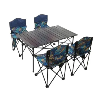 【May shop】送桌巾 一桌四椅 摺疊蛋捲桌椅露營套組