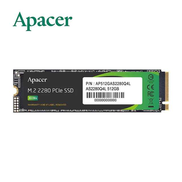 【Apacer 宇瞻】AS2280Q4L 512GB M.2 PCIe Gen4x4 內接式固態硬碟