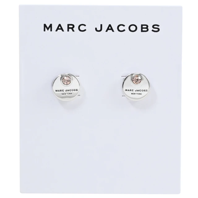 【MARC JACOBS 馬克賈伯】圓形經典品牌LOGO水鑽時尚耳環(銀)