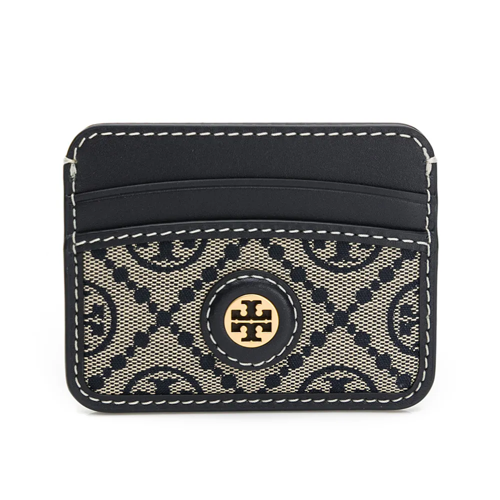 【TORY BURCH】緹花T 字母組合皮革卡夾(藍色)