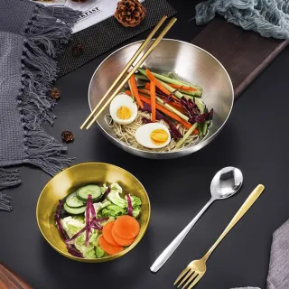 【樂邁家居】高顏質 304不鏽鋼韓式拌飯碗 20cm 沙拉碗(食品級304不鏽鋼/附餐具)