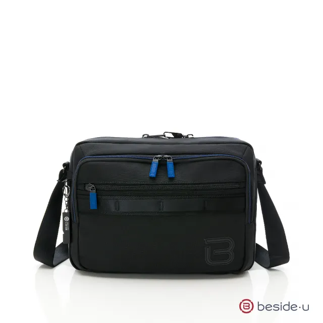 【BESIDE-U】機能商務筆電包 上學/工作/通勤斜背包 輕量側背包 黑色(RFID防盜錄、防潑水)