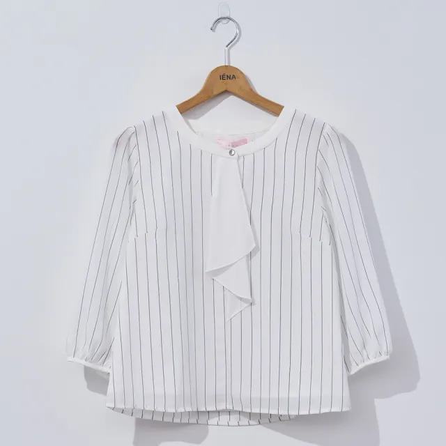 【IENA】領結感直條紋圓領上衣(#4275002 日本布雪紡上衣 白色)
