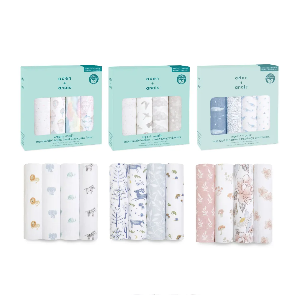 【aden+anais 官方直營】有機棉多功能包巾4入(7款)