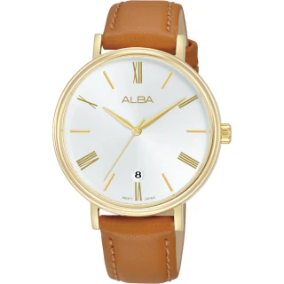 【ALBA】雅柏   簡約 時尚 手錶-36mm 金色x棕色 母親節(VJ32-X342J/AG8N90X1)