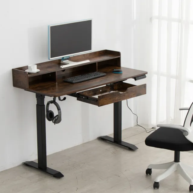 【IDEA】1.2米三格抽屜電動升降桌/電腦桌(升降桌/書桌/工作桌/站立桌)