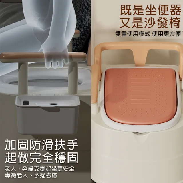 【星優】坐便器 坐便椅 馬桶 行動馬桶 移動馬桶 老年人起夜尿桶 可掀蓋馬桶椅(雙桶/扶手/靠背/全PU包圍)