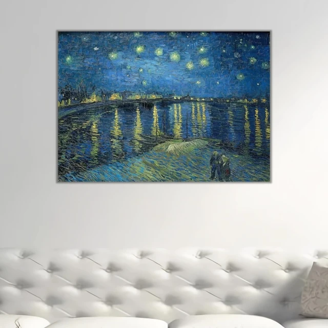 《隆河的星夜》梵谷．後印象派 世界名畫 經典名畫 風景油畫-無框40x60CM