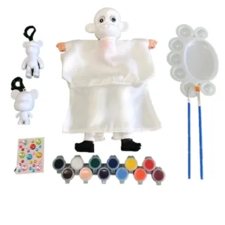 【A-ONE 匯旺】猴子 DIY彩繪可愛布袋戲偶組含2彩繪流體熊12色顏料2水彩筆調色盤水鑽卡通人偶童玩具手偶