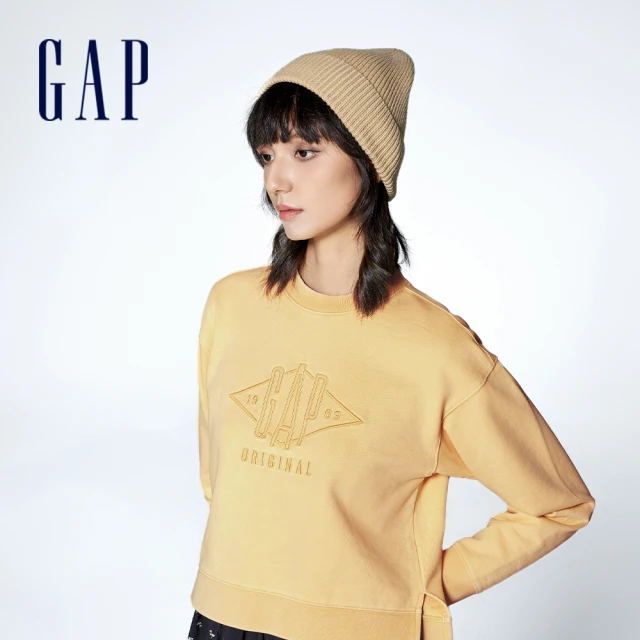 GAP 女裝 Logo印花圓領長袖T恤 GapFit系列-卡