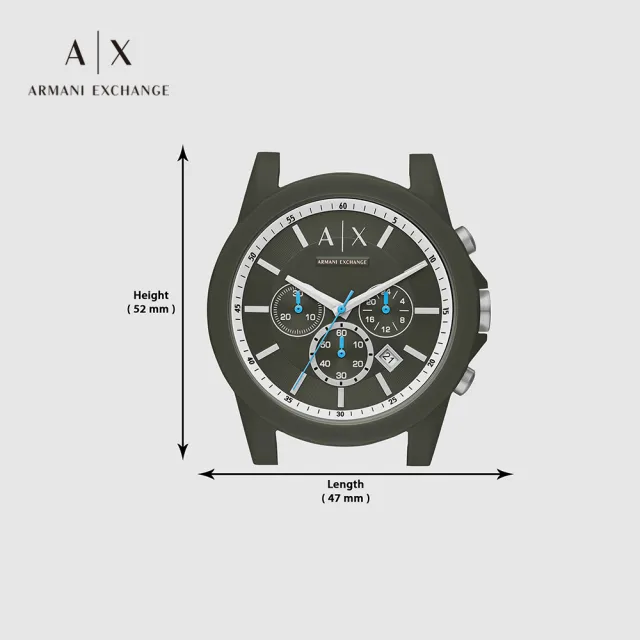 【A|X Armani Exchange 官方直營】Outerbanks 運動風三眼計時手錶 綠色矽膠錶帶 44MM AX1346