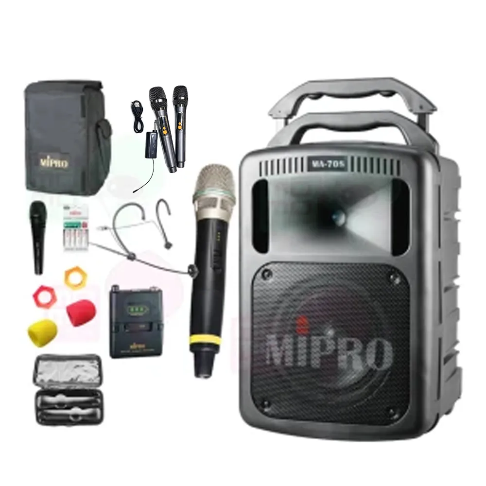 【MIPRO】MA-708 黑色 配1手握+1頭戴式麥克風5.8G(手提式無線擴音機/藍芽無線喊話器/嘉強公司貨)
