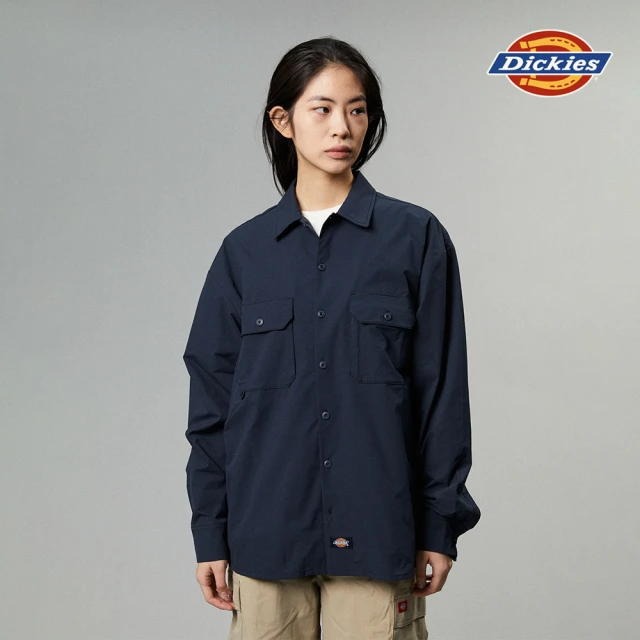 Dickies 男款深海軍藍胸前雙收納口袋寬鬆舒適長袖襯衫｜DK013100CG7