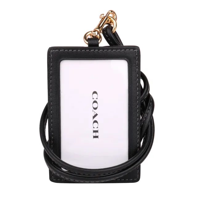 【COACH】浮印PVC LOGO船型筆袋+證件夾禮盒組(黑)