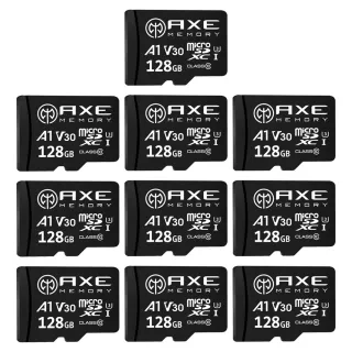 【AXE MEMORY】MicroSDXC 128GB*10入組 A1 V30/ UHS-I U3 4K-附轉卡 記憶卡(台灣製造)