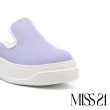 【MISS 21】日常率性撞色大頭厚底休閒穆勒拖鞋(紫)