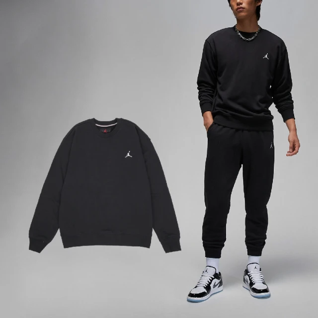 NIKE 耐吉 長袖上衣 Jordan Essentials 男款 黑 白 毛圈布 刺繡 喬丹 基本款 大學T(FQ1865-010)