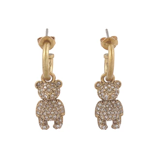 【COACH】玻璃水鑽鑲飾熊熊造型針式耳環(金色)