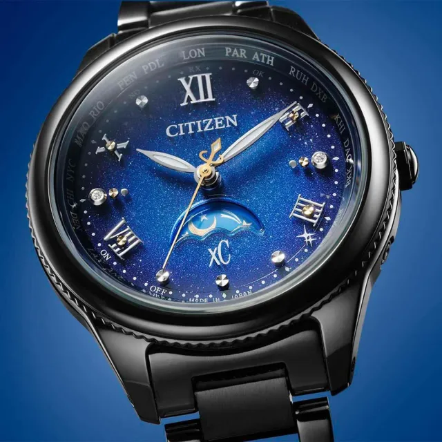 【CITIZEN 星辰】夜川月限定款 xC系列 電波對時 鈦金屬 光動能 月相腕錶 禮物推薦 畢業禮物(EE1007-75L)