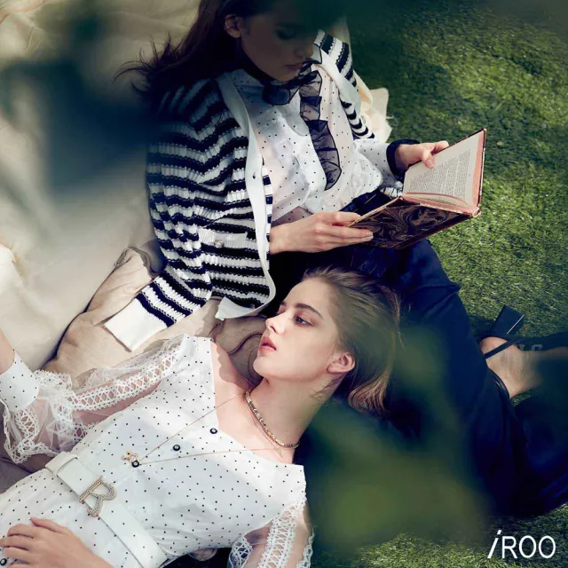 【iROO】鑲蕾絲織帶長版洋裝