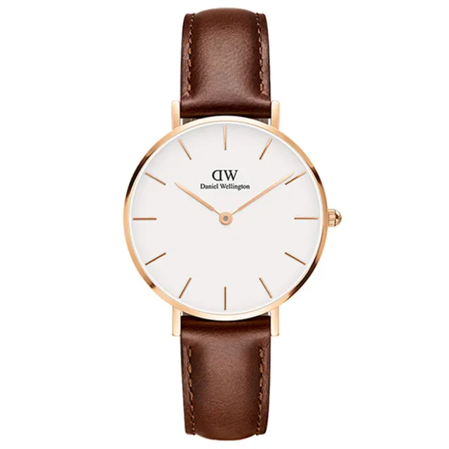 【Daniel Wellington】Petite St Mawes系列  中性玫瑰金真皮皮革腕錶-白面/32mm(DW00100175)