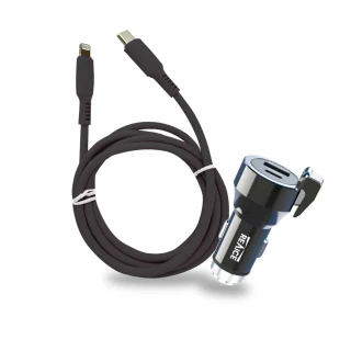 【REAICE】20W USB and Type-C 雙孔車用充電器+Type-C to Lightning 親膚充電線/車充-PD+QC雙孔+快充線