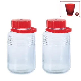 【ADERIA】日本製梅酒罐 超值組合 2個5L 贈1個紅寶石玻璃杯220ml(玻璃罐 梅酒罐 梅酒瓶 儲物罐)