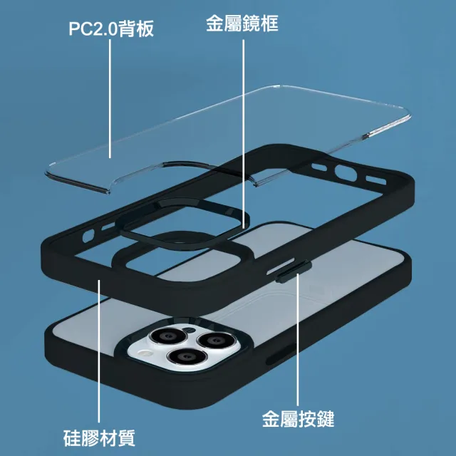 【apbs】iPhone 15 14系列 軍規防摔鋁合金鏡頭框立架手機殼(英倫菱格紋藍)