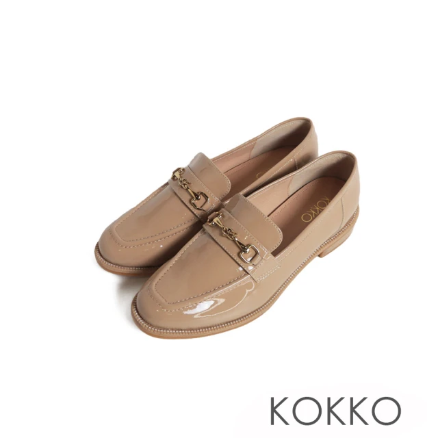 KOKKO 集團 復古優雅小方頭雙繫帶粗跟瑪莉珍鞋(駝色) 