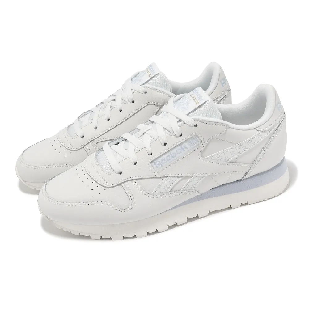 【REEBOK】休閒鞋 Classic Leather 女鞋 白 藍 皮革 低筒 復古 小白鞋(100074372)