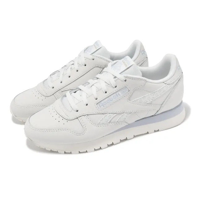 【REEBOK】休閒鞋 Classic Leather 女鞋 白 藍 皮革 低筒 復古 小白鞋(100074372)