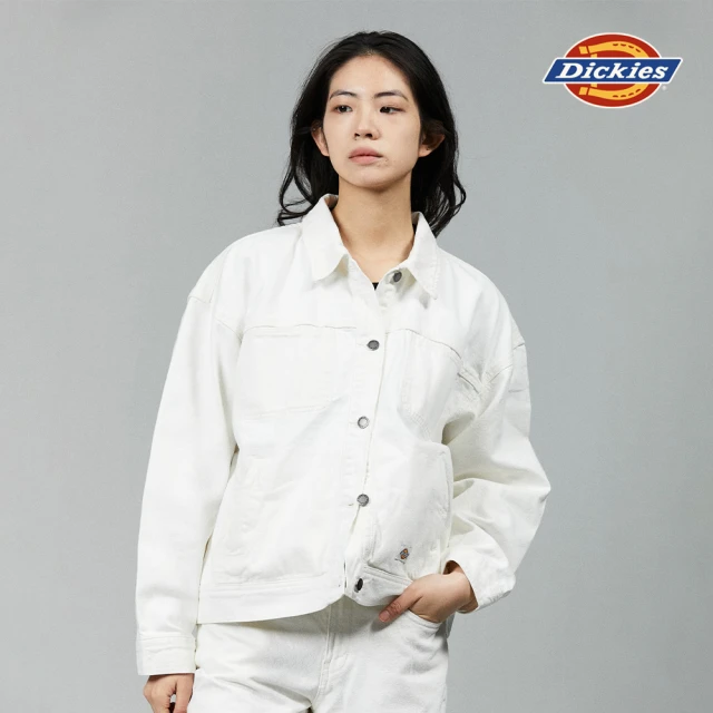Dickies 女款白色丹寧純棉多口袋設計寬鬆夾克｜DK013062WHX